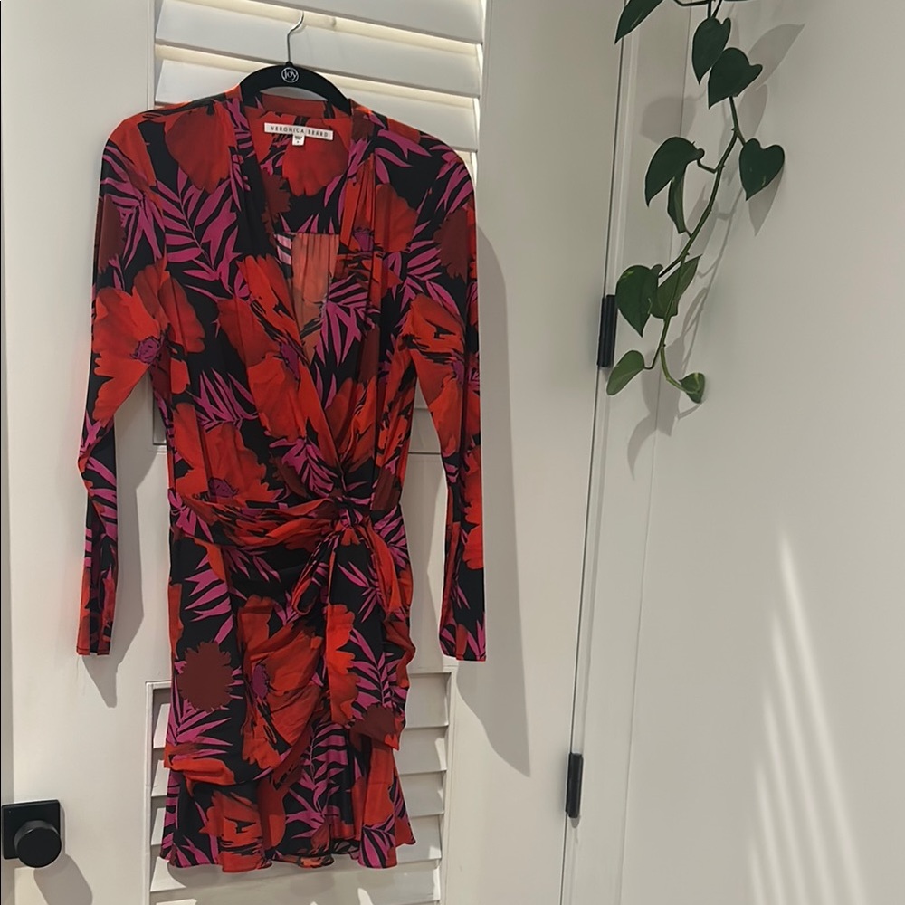 Veronica Beard Red and Blue Long Sleeve Bodycon Dress